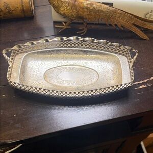 Elegant Silver Tray with Intricate Design Made in England